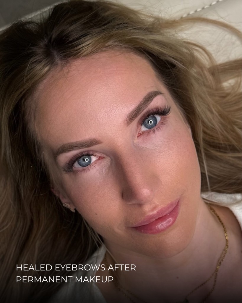 Healed eyebrows after permanent makeup — soft natural powder brows