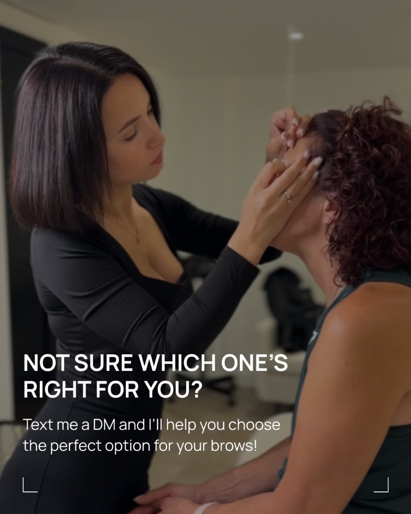 Brow consultation — artist assessing brows with a client in studio